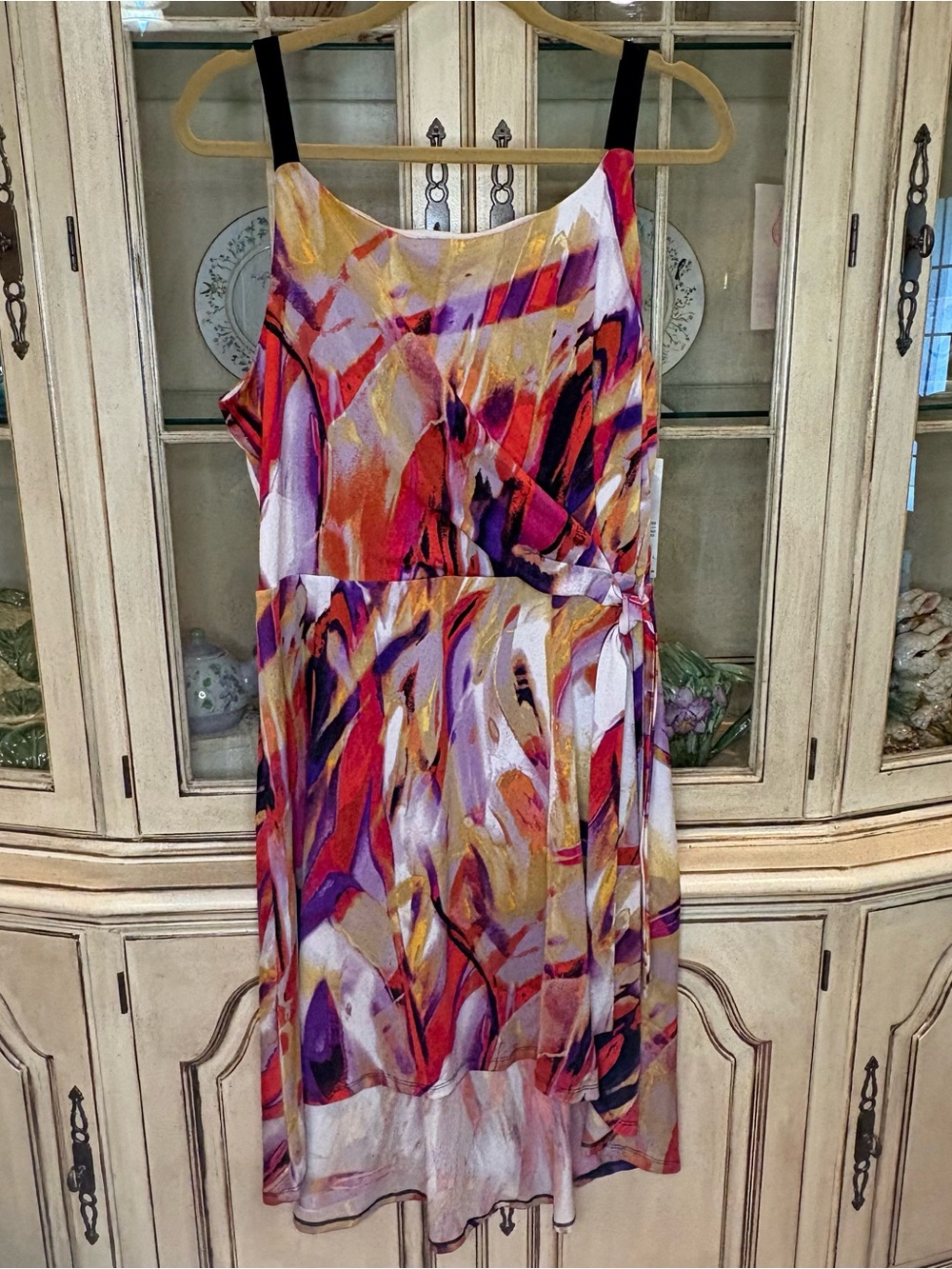 NWT Multi-Color Abstract Print Faux Wrap Sleeveless Dress